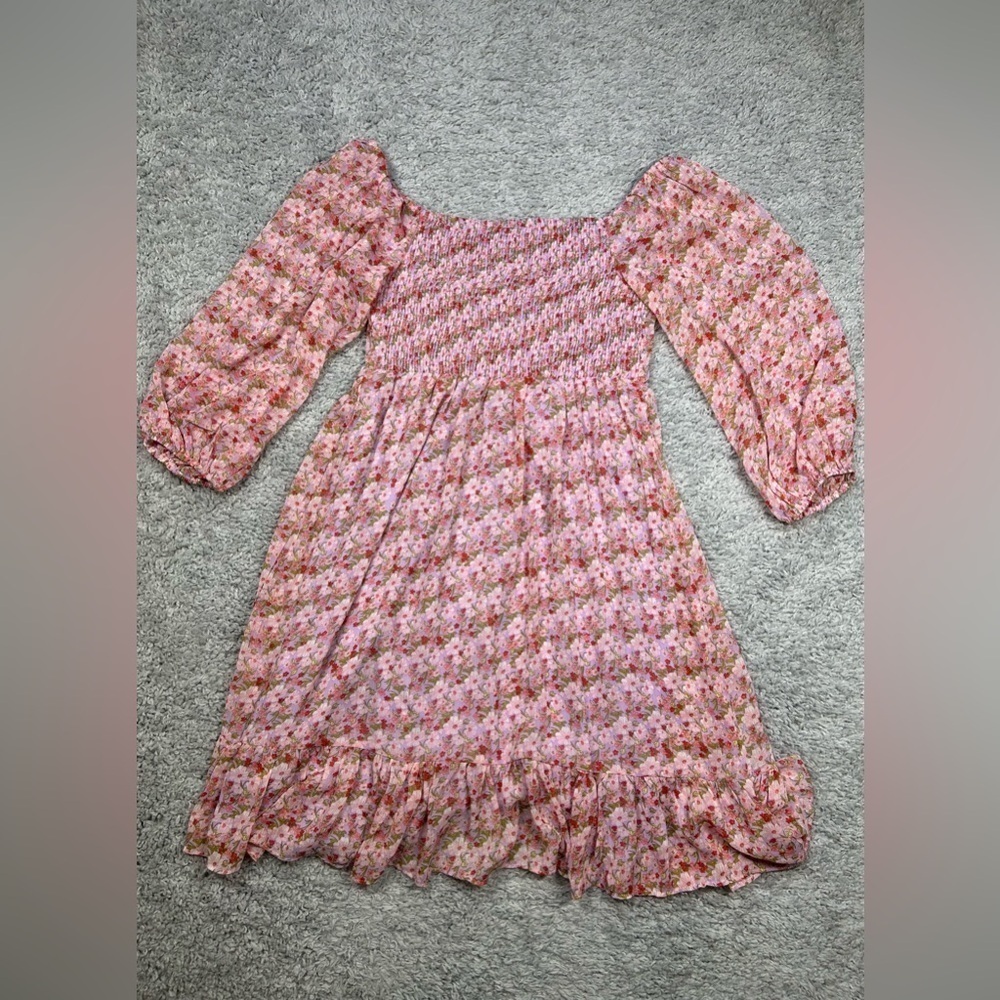 Taylor Dress Womens 4 Keyhole Detail Ruffled Hem Flowers Flowy Sheer Sleeves - Picture 4 of 5